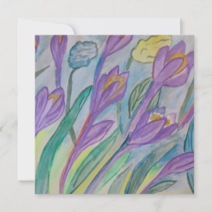 Abstract Spring Crocus Flat Greeting Card