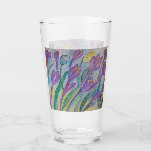 Abstract Spring Crocus Glass Tumbler (Front)
