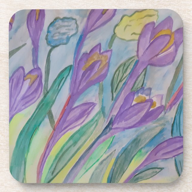 Abstract Spring Crocus Hard Plastic Coaster (Front)