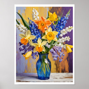 Abstract Spring Floral Bouquet Yellow Daffodils Poster