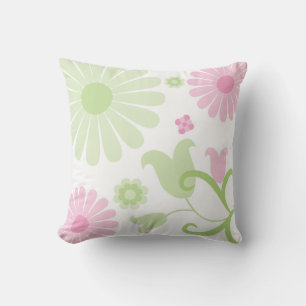 Abstract Spring Green Baby Pink Funky Florals Cushion