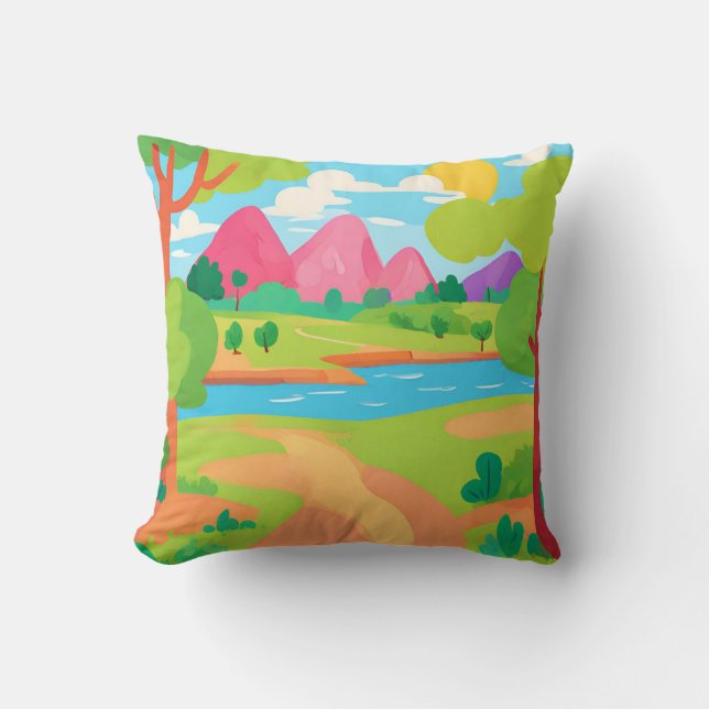 Abstract Spring Landscape Throw Pillow (Front)