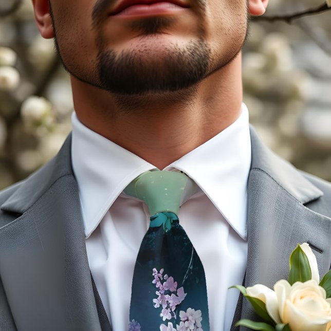Abstract Spring Lilac Flower Woodland Night Nature Tie (Abstract Spring lilac floral neck tie inspired by the peaceful vibes of a woodland night wedding.)