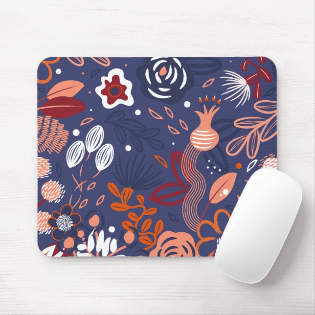 Abstract Spring Purple Floral Pattern Mouse Mat (With Mouse)