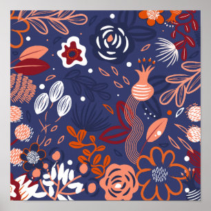 Abstract Spring Purple Floral Pattern Poster