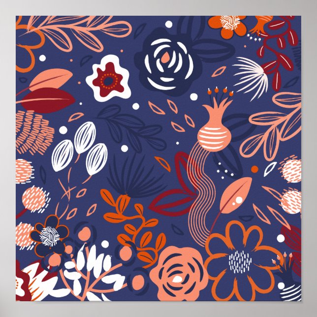 Abstract Spring Purple Floral Pattern Poster (Front)