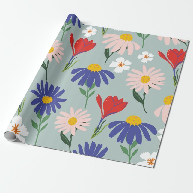 Abstract spring seamless pattern with colorful flo wrapping paper (Unrolled)