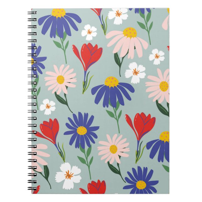 Abstract spring seamless pattern with colourful fl notebook (Front)