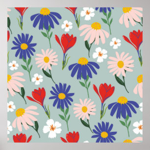 Abstract spring seamless pattern with colourful fl poster