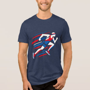 Abstract Sprinters Red White Blue Geometric Race A Tri-Blend Shirt