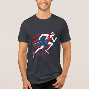 Abstract Sprinters Red White Blue Geometric Race A Tri-Blend Shirt
