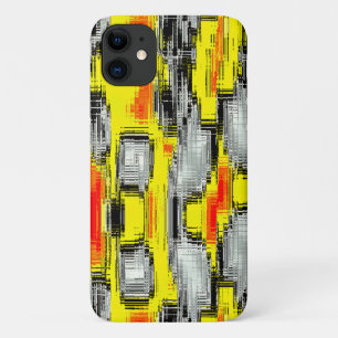 Abstract squares formed from scratches over yellow iPhone 11 case