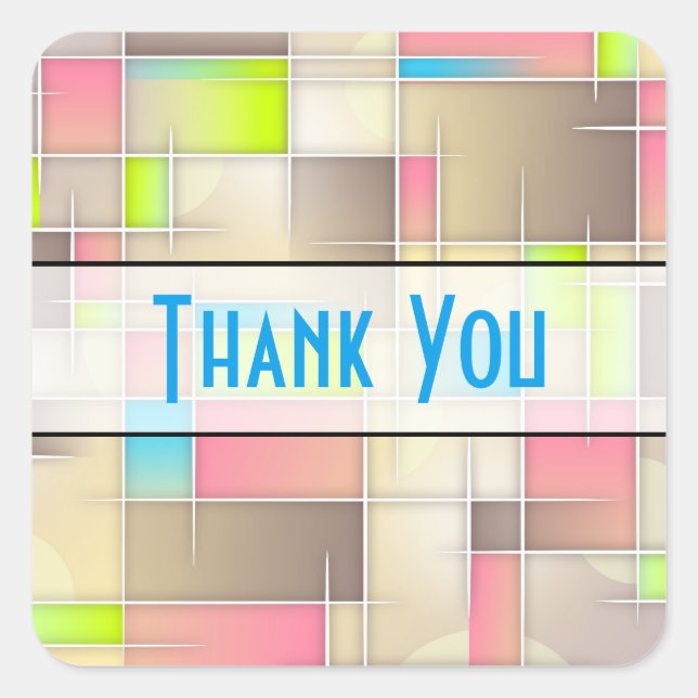Abstract Squares Geometric Pattern Thank You Square Sticker (Front)