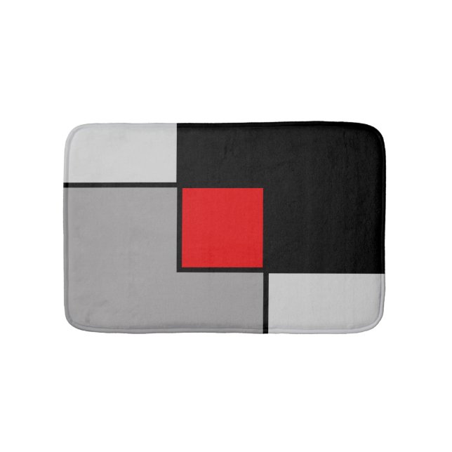 Abstract squares in black grey & red bath mat (Front)