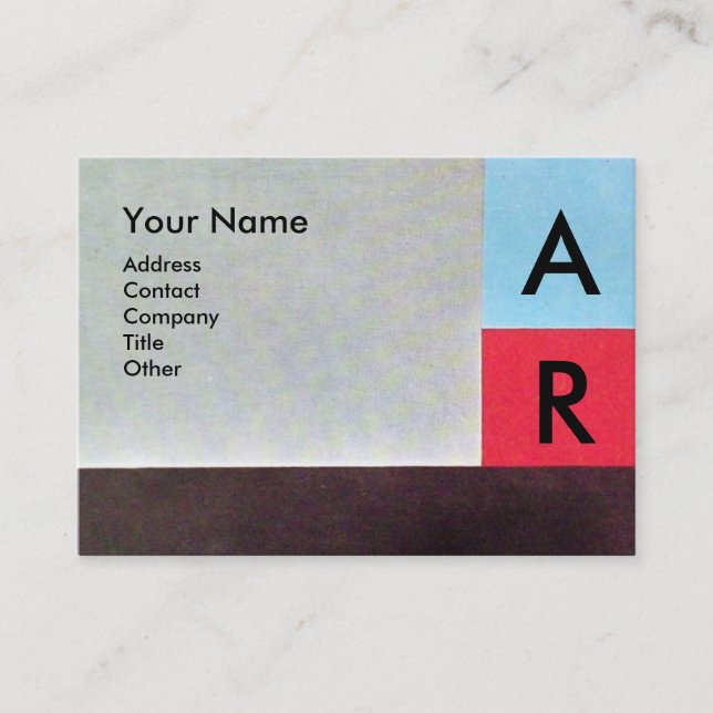 ABSTRACT SQUARES MONOGRAM ,red blue grey brown Business Card (Front)