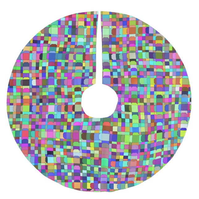 Abstract Squares Shapes Multicolor Pattern Brushed Polyester Tree Skirt (Front)