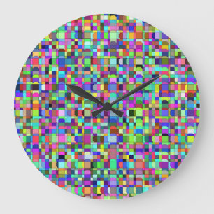 Abstract Squares Shapes Multicolor Pattern Large Clock