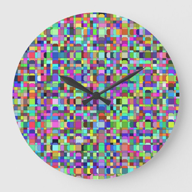 Abstract Squares Shapes Multicolor Pattern Large Clock (Front)