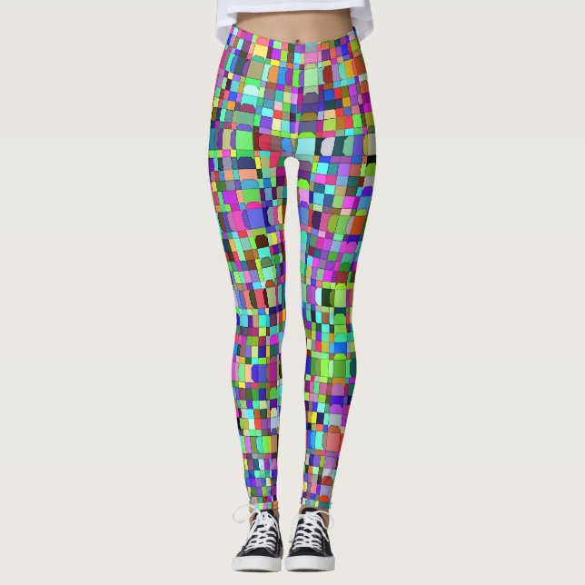 Abstract Squares Shapes Multicolor Pattern Leggings (Front)