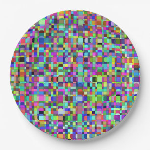Abstract Squares Shapes Multicolor Pattern Paper Plate