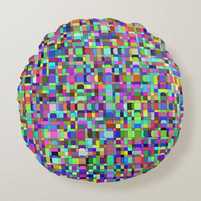Abstract Squares Shapes Multicolor Pattern Round Cushion (Front)
