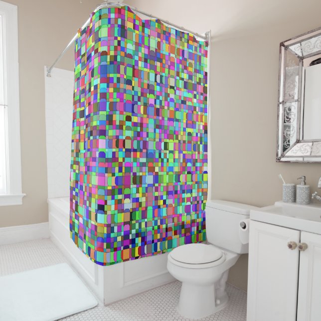 Abstract Squares Shapes Multicolor Pattern Shower Curtain (In Situ)