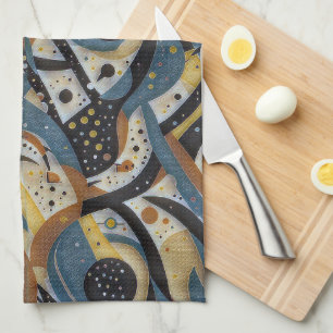 Abstract squiggles, dots, and zigzags pattern tea towel