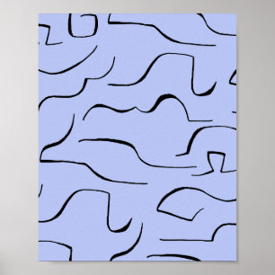 Abstract Squiggly Line Art - Blue Background Poster