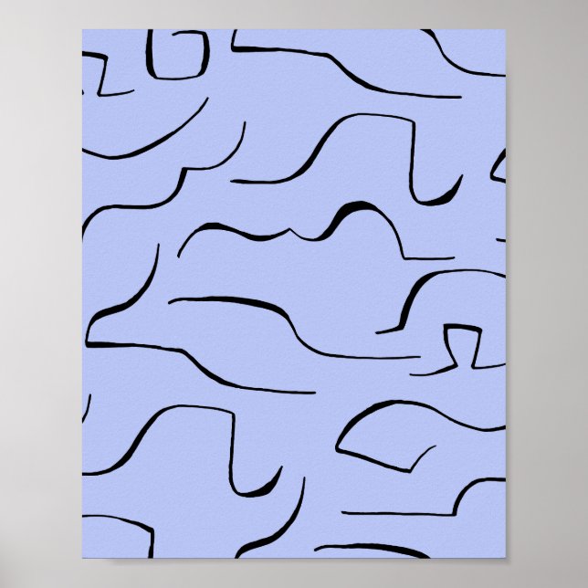 Abstract Squiggly Line Art - Blue Background Poster (Front)