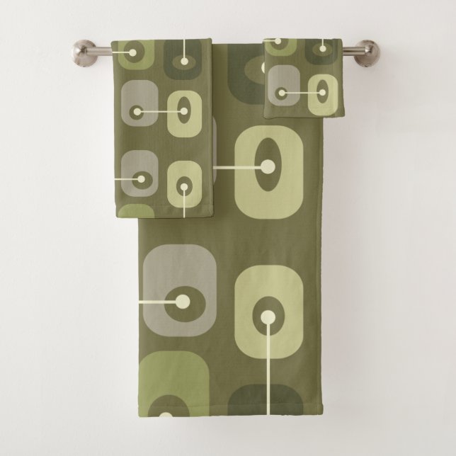 Abstract Squishy Cubes Olive Green Bath Towel Set (Insitu)