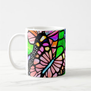 Abstract Stained Glass Butterfly Pattern Coffee Mug