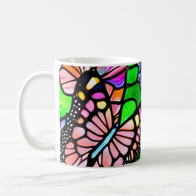 Abstract Stained Glass Butterfly Pattern Coffee Mug (Left)