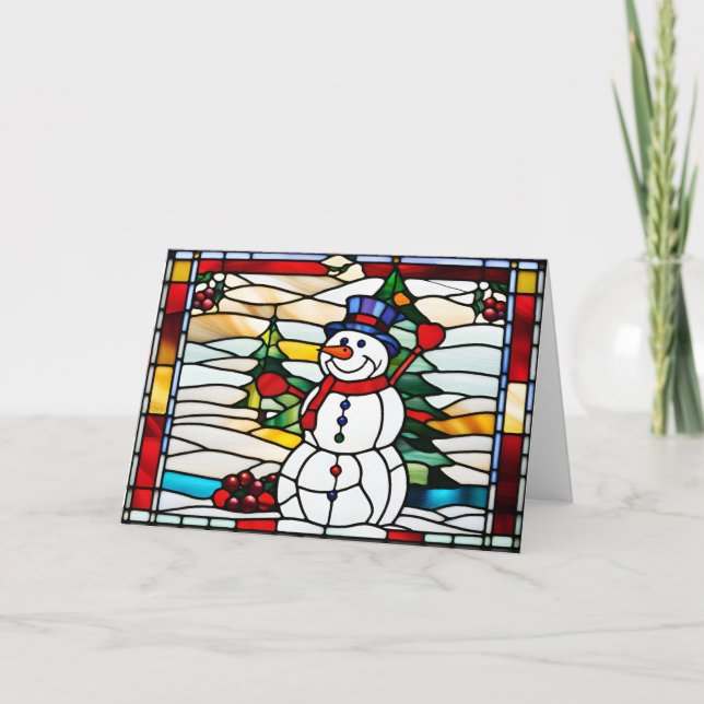 Abstract Stained Glass Christmas Snowman  Holiday Card (Front)