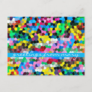 Abstract Stained Glass Colourful Blue Pink Mosaic Postcard