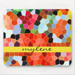 Abstract Stained Glass Colourful Yellow Red Mosaic Mouse Mat