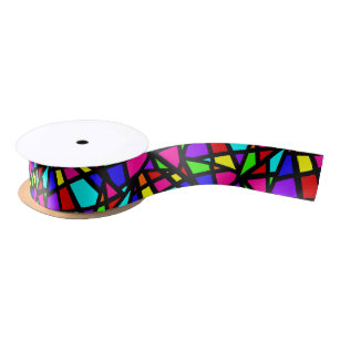Abstract Stained Glass Geometric Pattern Satin Ribbon