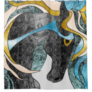 Abstract Stained Glass Horse Art – Modern Equine Shower Curtain