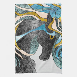 Abstract Stained Glass Horse Art – Modern Equine Tea Towel