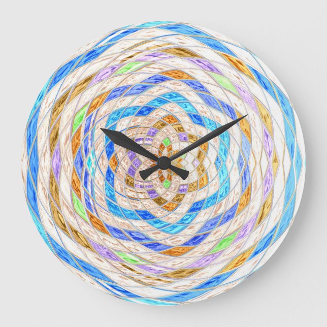 Abstract Stained Glass Mosaic Pattern #3 Large Clock (Front)