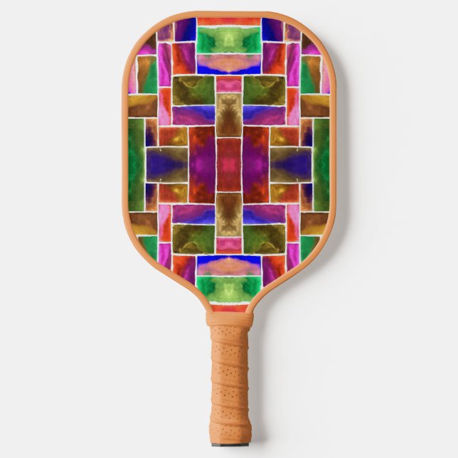 Abstract stained glass pattern pickleball paddle (Front)