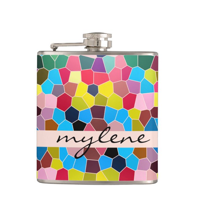 Abstract Stained Glass Vivid Rainbow Candy Mosaic Hip Flask (Front)