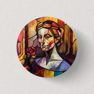 Abstract Stained Glass Woman Portrait 3 Cm Round Badge