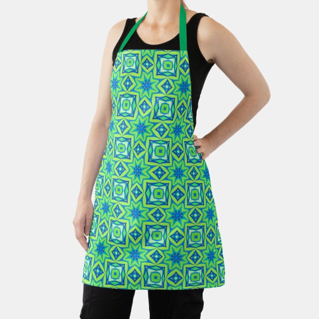 Abstract Star Geometric - Lime Green and Blue   Apron (Insitu)