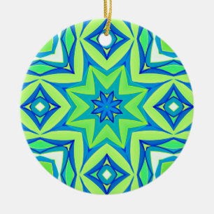 Abstract Star Geometric - Lime Green and Blue Ceramic Tree Decoration