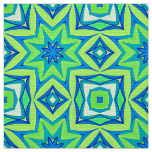 Abstract Star Geometric - Lime Green and Blue  Fabric