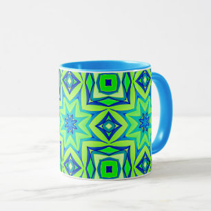Abstract Star Geometric - Lime Green and Blue   Mug