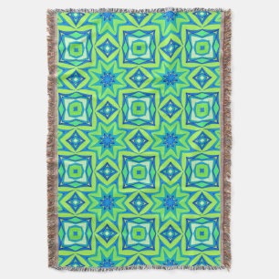 Abstract Star Geometric - Lime Green and Blue Throw Blanket