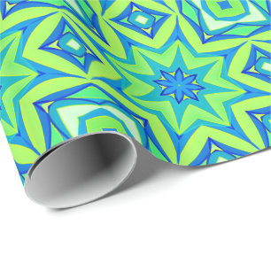Abstract Star Geometric - Lime Green and Blue Wrapping Paper