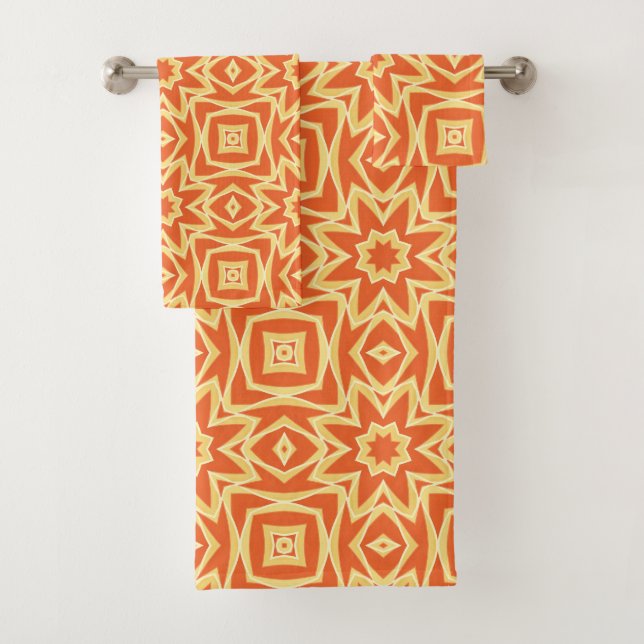 Abstract Star Geometric - Orange and Gold Bath Towel Set (Insitu)
