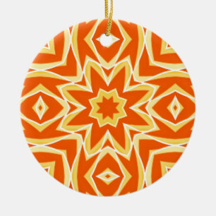 Abstract Star Geometric - Orange and Gold Ceramic Tree Decoration